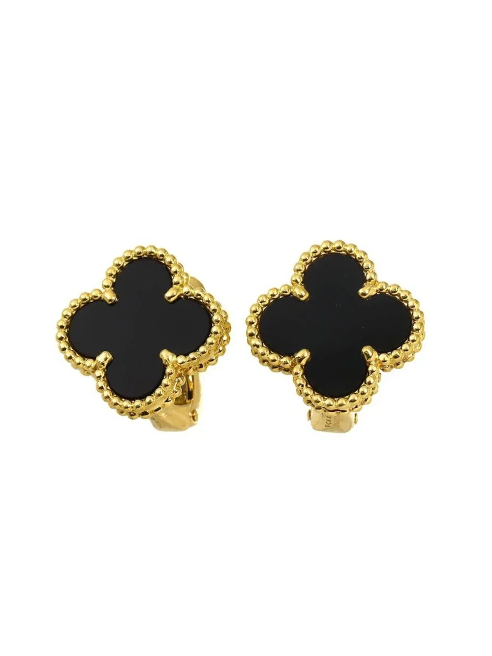 Van Cleef & Arpels Vintage Alhambra Onyx Earrings 18K YG